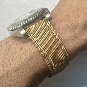 22mm TAN / BEIGE Sailcloth Canvas/Leather watch band strap WHITE Stitch QR Bars - Picture 1 of 12