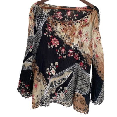 Top de piano Y2K de colección 2X acordeón floral de inspiración asiática plisado hada caprichoso gótico Foto 1 de 4