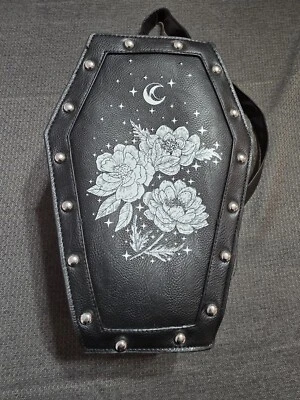 Mochila/Brossbody Hot Topic Floral Luna Ataúd Gótico Mini Cremallera Negra  Foto 1 de 4