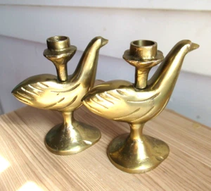 Bird Brass Candle Holders- Gold Metal -Brass Boho Modern Farmhouse Nick Berkus - Picture 1 of 4