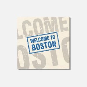 Sottobicchiere quadrato in legno Welcome To Boston Grunge 4" x 4" - Foto 1 di 3