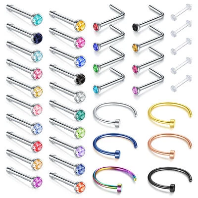 39 PIEZAS 22G Acero Inoxidable Nariz Tornillo Anillo Tachuelas Hueso Forma L Piercing Set Foto 1 de 4