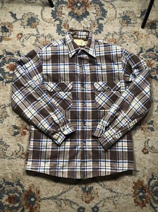 Vintage Fieldmaster Flannel Shirt Mens Medium Brown Plaid Outdoor Button Up 80s - Picture 1 of 11