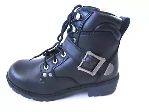 Stivali donna misura 8,5 pelle neri grunge biker 49301 fibbia nuovi con scatola M- Boss - Foto 1 di 13