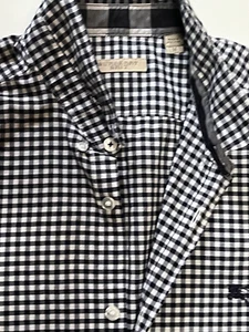 BURBERRY MEN"S BLACK/WHITE CHECK KNIGHT LOGO BUTTON UP COTTON SHIRT size M - Picture 1 of 14