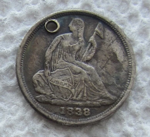 1838-O No Stars Seated Liberty Silver Half Dime Rare Date XF / AU Detail Holed Cover