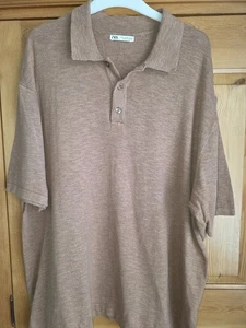 Mens ZARA BROWN linen Mix Short Sleeved Top XL - Picture 1 of 5