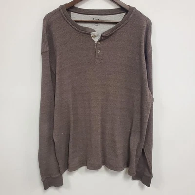 Camisa Henley Térmica Manga Larga Lee Para Hombres Y2K XL Marrón Calce Regular Capas Preppy Foto 1 de 4