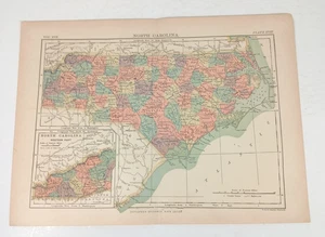 1890 North Carolina Map 9th Edition Encyclopedia Britannica Original Color Print - Picture 1 of 7