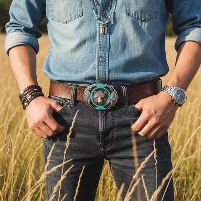 Uomo Western Cintura Fibbia Metallo Argento Orso Cacciatore Paese Srtle Moda - Immagine 1 di 4