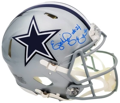 Auténtico casco de velocidad Beckett de tamaño completo plateado vaquero firmado por Ezekiel Elliott Foto 1 de 4