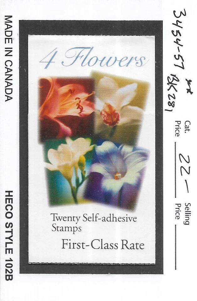 Flower Booklet, BK281, Sc #3454-3457, MNH (64409) - Image 1 of 1