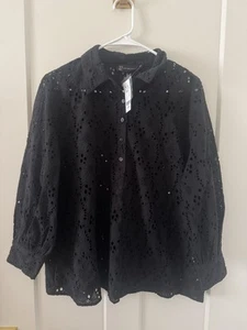 Neu mit Etikett New York & Company Bluse mit Ösen Damen XL schwarz - Bild 1 von 5