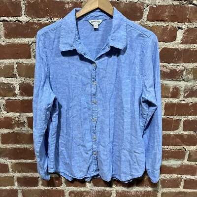 Orvis Men’s Large Blue Linen Rayon Blend Long Sleeve Button Up Shirt Size Large - Image 1 of 3