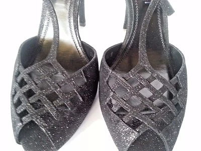 NUEVO $695 Colección Ralph Lauren Etiqueta Púrpura Tacón Brillo Gamuza Sandalia Negra Foto 1 de 4