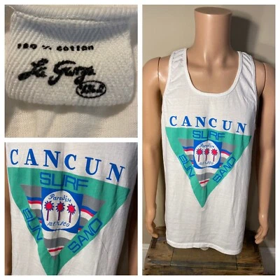 Camiseta sin mangas vintage Cancun Surf Sun Sand Paradise México camiseta muscular puntada única Foto 1 de 4