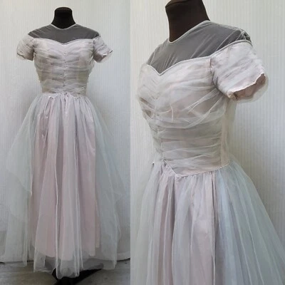 Vintage 1950s Pink with Pale Blue Tulle Party DRESS - Size XS - Image 1 of 4