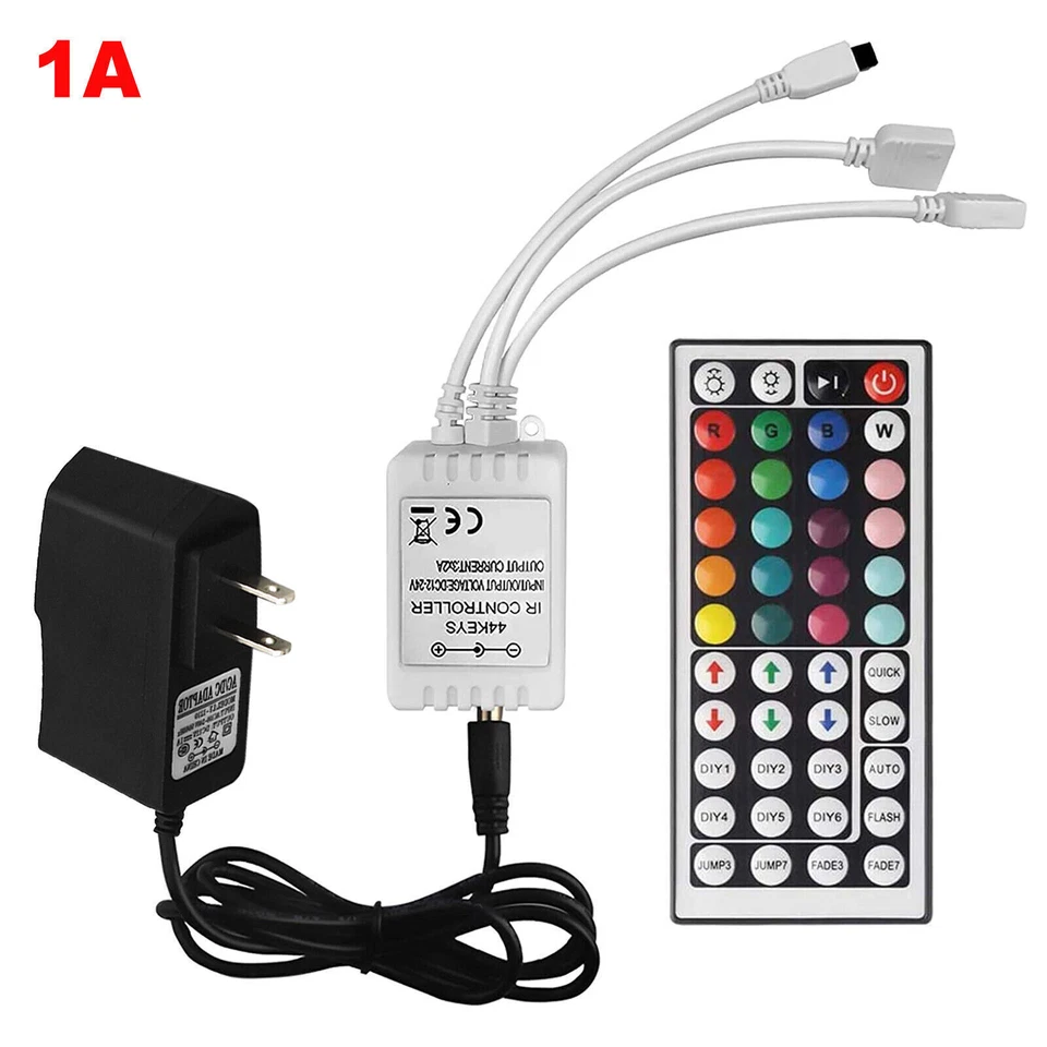 44Key IR Remote Controller+12V 1A Adapter For 2835 3528 5050 RGB LED Strip Light - Image 1 of 4