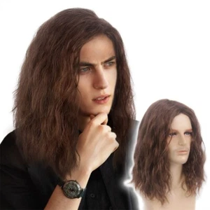 1PC Synthetic Men's Cosplay Wig Shoulder-length Brown Wavy Wigs Long Curly Hair` - Picture 1 of 13