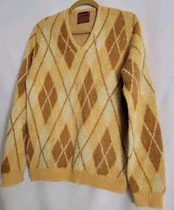 Vtg 60s Kings Road Sears MOHAIR Blend Sweater Argyle Grunge Nirvana Cobain M - Picture 1 of 10