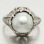 Antique Art Deco Large Pearl & Diamond Ring - Platinum & Gold Shank - Size 5.25
