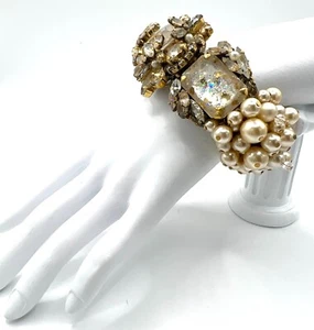 Erickson Beamon Couture Pearl Crystal Gold Evening Gala Bracelet Cuff - Picture 1 of 8