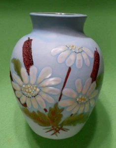 Art pottery vase with raised relief paint CATTAILS CAT TAILS & water flowers. - Picture 1 of 9