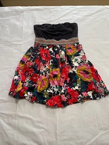 Xhilaration Dress Women’s Small S Navy Blue Floral Strapless Dress Pockets -846 - Picture 1 of 5