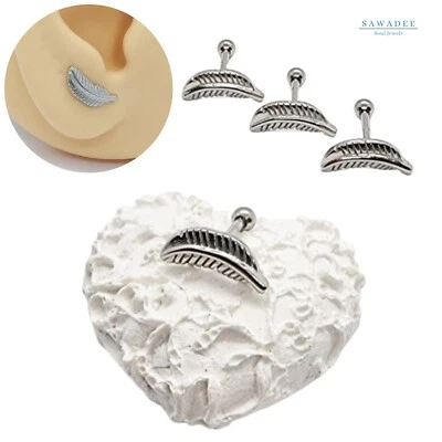 Piercing piuma in acciaio inossidabile orecchino per elice lobo in argento - Immagine 1 di 4