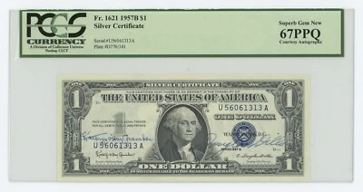 Fr#1621 1957B $1 SC Double Courtesy Autographs (Granahan & Dillion) PCGS 67PPQ - Image 1 of 2