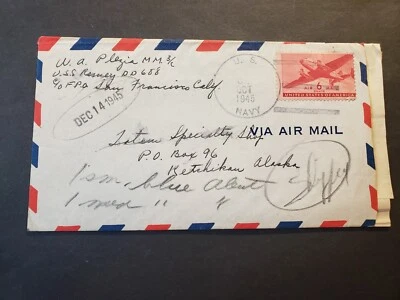 Destroyer USS REMEY DD-688 Naval Cover 1945 WWII Sailor's Mail w/ letter - Image 1 of 3