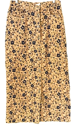 Maxi Falda Botón Pana De Colección Cottagecore Años 90 Boho Mujer Talla 10 Floral Marrón Foto 1 de 4