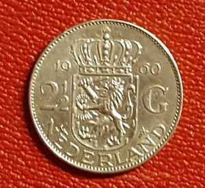 2 1/2 Gulden 1960 Niederlande Silber Kursmünze, Königin Juliana
