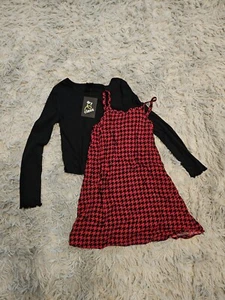 Girls' Size XS (4/5) Slip Dress with Long Sleeve T-Shirt - Art Class Red/Black - Picture 1 of 7