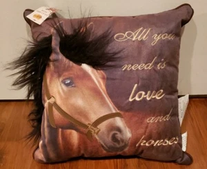 EMBROIDERED 3-D HORSE EQUESTRIAN DECOR PILLOW ALL YOU NEED IS LOVE AND A HORSE  - Picture 1 of 3