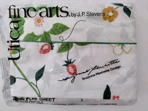 Vintage J P STEVENS Utica KING Flat Sheet Flowers Strawberry Patch USA - Picture 1 of 6
