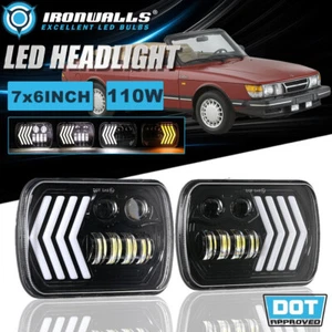 7x6" LED Headlights Hi/Lo Flowing Arrow DRL Turn Signal for Saab 900 1981-1986 - Picture 1 of 12