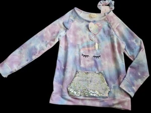 * NWT Pink Blue Purple Tie Dye Unicorn BTWEEN Pullover Girls size 12 Scrunchie - Picture 1 of 5