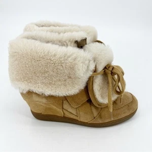 Ash Brendy Fur Shearling Suede Wedge Sneaker Booties Sz 37 Size 7 US Shearling - Picture 1 of 13