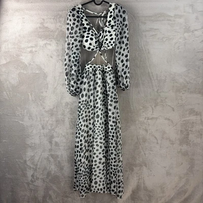 Maxi Vestido PatBO Bossa Para Mujer Talla Pequeña Negro Blanco Lunares Corte Gasa Foto 1 de 4