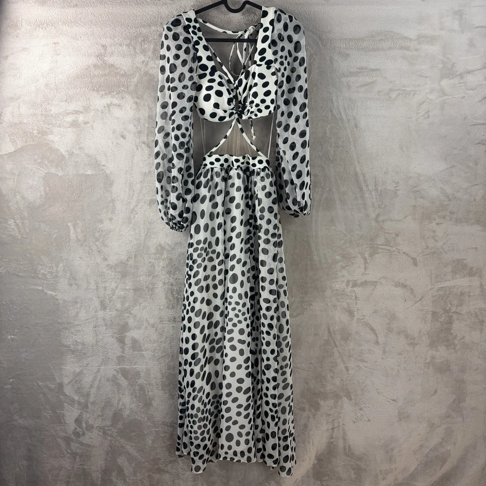 Maxi Vestido PatBO Bossa Para Mujer Talla Pequeña Negro Blanco Lunares Corte Gasa Foto 1 de 4