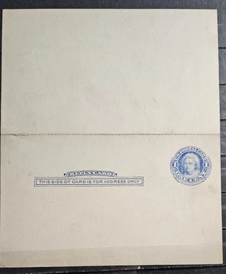 US Postal Card ScUY5, 1c+1c blue, Replay Card, unforld, Mint CV$175.00(504C118) - Image 1 of 2