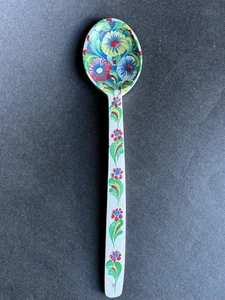 Vintage Norwegen bemalter Holz Löffel skandinavisch Volk Rosmaring Deko Bauernhaus - Bild 1 von 6