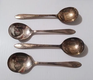Tudor Plate Oneida Community Queen Bess II Silverplate Gumbo Soup Spoons Set 4 - Picture 1 of 4