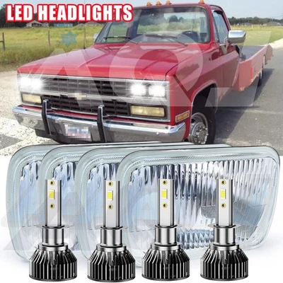 4pcs GLASS Led Headlights High/Low Sealed Beam fit Chevrolet R3500 1989-1991 Foto 1 de 4