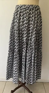 BASQUE Size 12 Maxi Organic Cotton Tiered Skirt Unique Blk/Wht Print Elast Waist - Picture 1 of 11