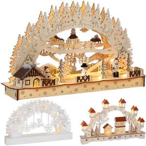 Schwibbogen Weihnachtsdeko Lichterbogen Holz Timer LED Weihnachten Lichterkranz - Bild 1 von 13