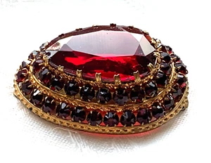 Vintage Art Deco Czech Garnet Glass Domed Dress Clip - Picture 1 of 14