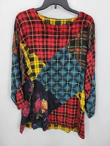 Carole Little Top Mujer Mediano Cuadros Floral Retazos Artístico Hippie Boho Y2K Años 90 - Imagen 1 de 9