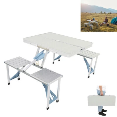 Mesa de picnic plegable para camping + 4 sillas asiento taburetes juego portátil 1 pieza aluminio Foto 1 de 4